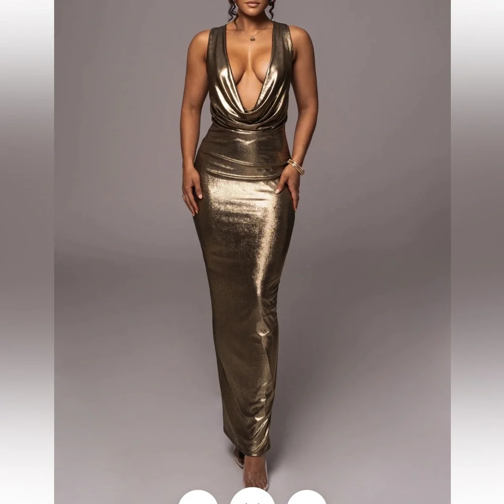 Jluxlabel Elegant Gold Metallic Gown - Picture 2 of 5